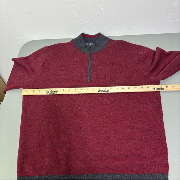 Cremieux Men's Red Gray Chevron 100% Extra Fine Merino Wool Zip Sweater Large - Picture 7 of 10
